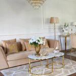 Beige Velvet Quilted Sofa Modern In A Glamor Style For A Golden Living Room  Monte Carlo Within Wohnzimmer Gold Modern