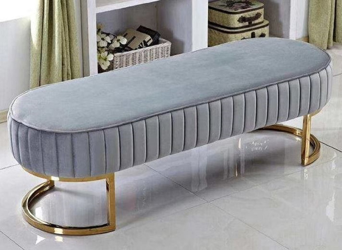 Casa Padrino Luxury Bench Gray / Gold 120 X 50 X H. 50 Cm - Upholstered  Living Room Bench - Bedroom Bench - Living Room Furniture - Bedroom  Furniture in Wohnzimmer Bank