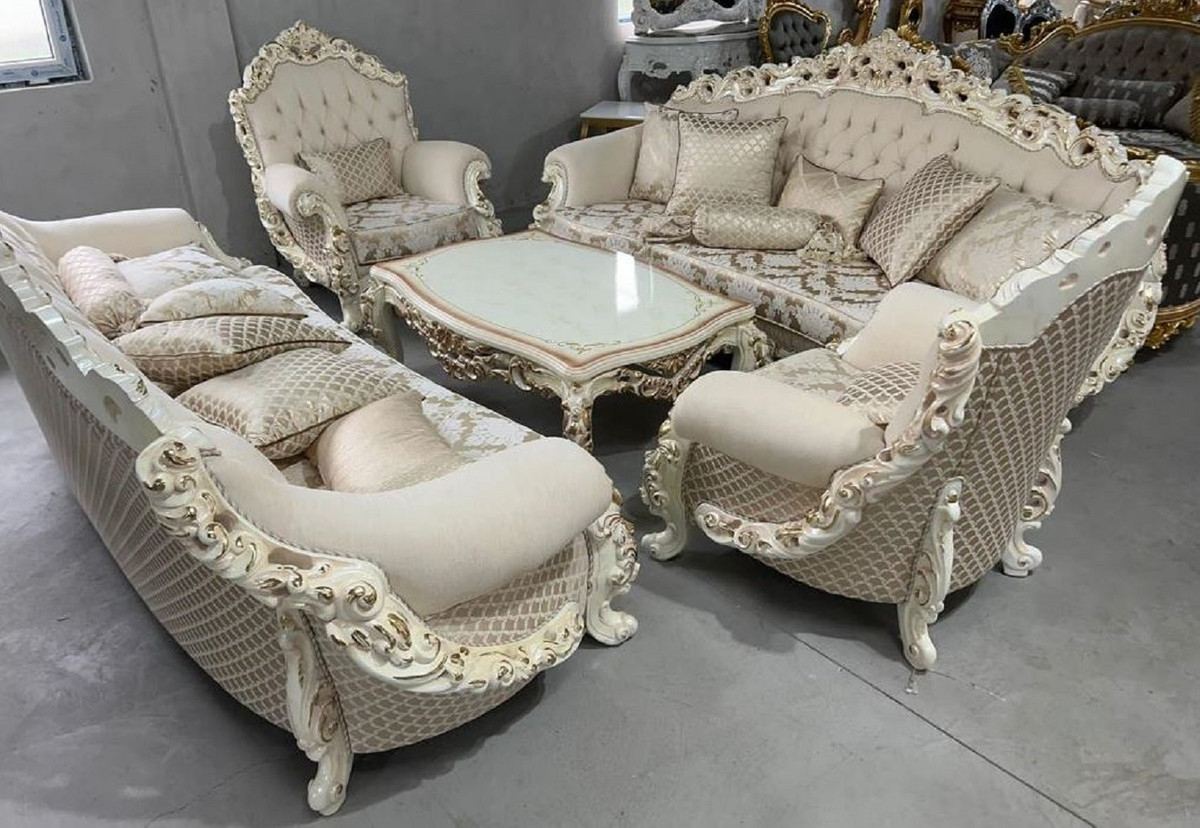 Casa Padrino Luxus Barock Wohnzimmer Set Creme / Weiß / Gold - 2 throughout Barock Möbel Wohnzimmer