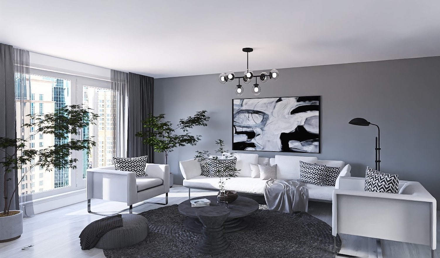 Modernes Wohnzimmer In Weiss - Inteero within Modern Wohnzimmer Grau Weiß