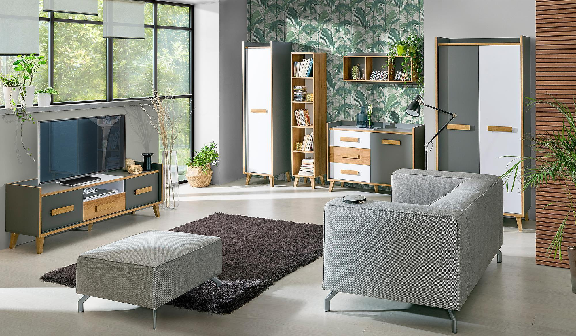 Stylefy Wersum Wohnzimmerset Ii Anthrazit Weiß Eiche Riviera throughout Wohnzimmer Anthrazit Weiß