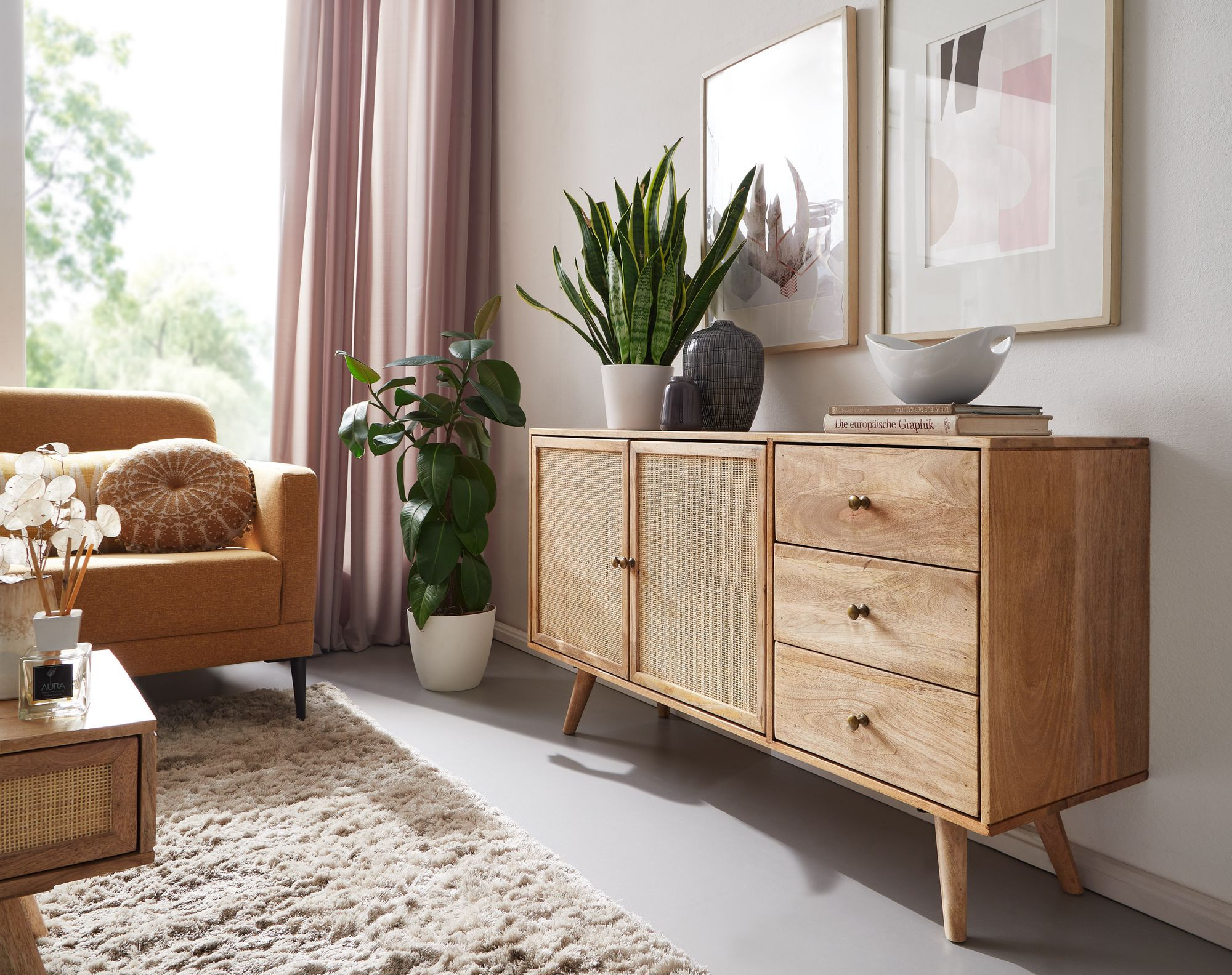 Wohnling Design Sideboard 140X75X40 Cm Mango Massivholz / Rattan intended for Kommode Wohnzimmer Holz