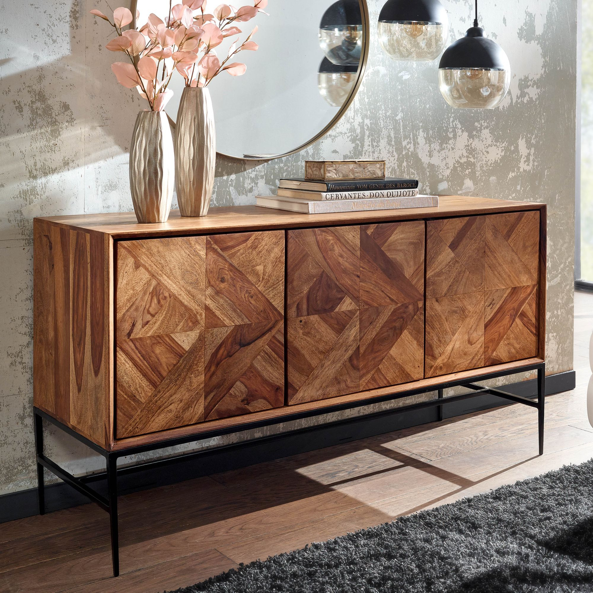 Wohnling Sideboard 123X70X45 Cm Sheesham Massivholz / Metall for Kommode Wohnzimmer Holz