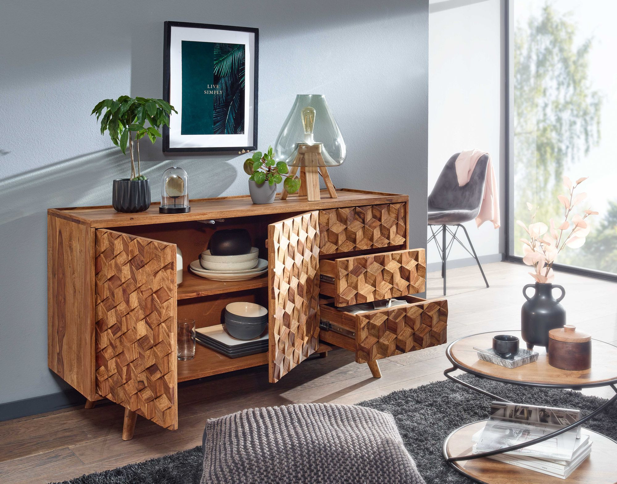 Wohnling Sideboard 138X76X45 Cm Sheesham Massivholz Anrichte Mit in Kommode Wohnzimmer Holz