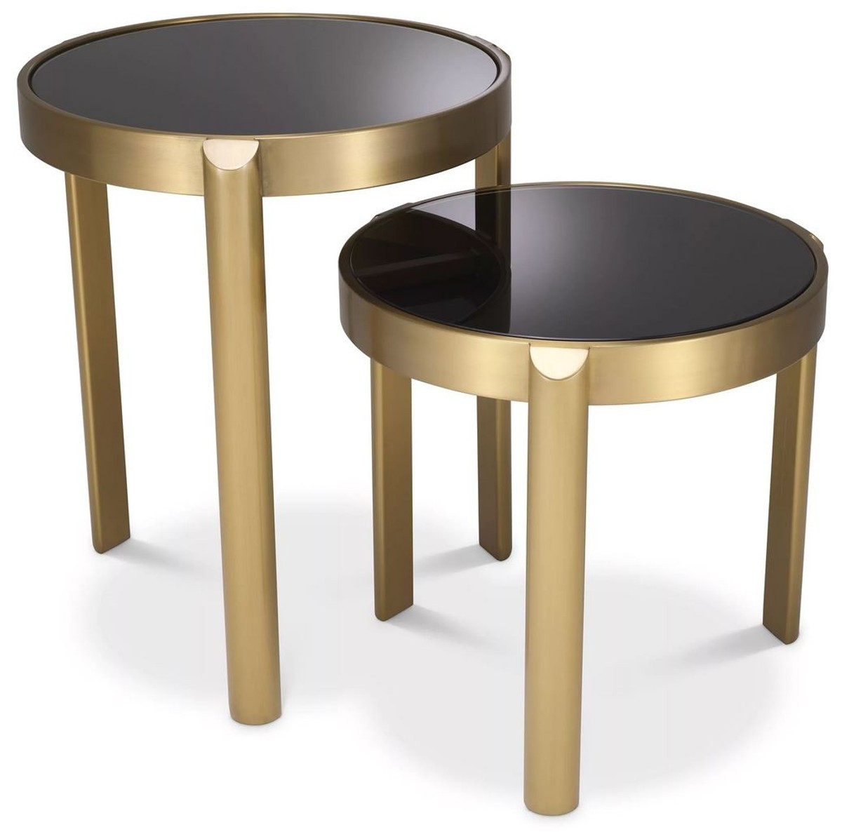 Casa Padrino Luxury Side Table Set Brass / Black - 2 Round Stainless Steel  Tables With Glass Tops - Living Room Furniture - Hotel Furniture - Luxury with Runde Tische Wohnzimmer