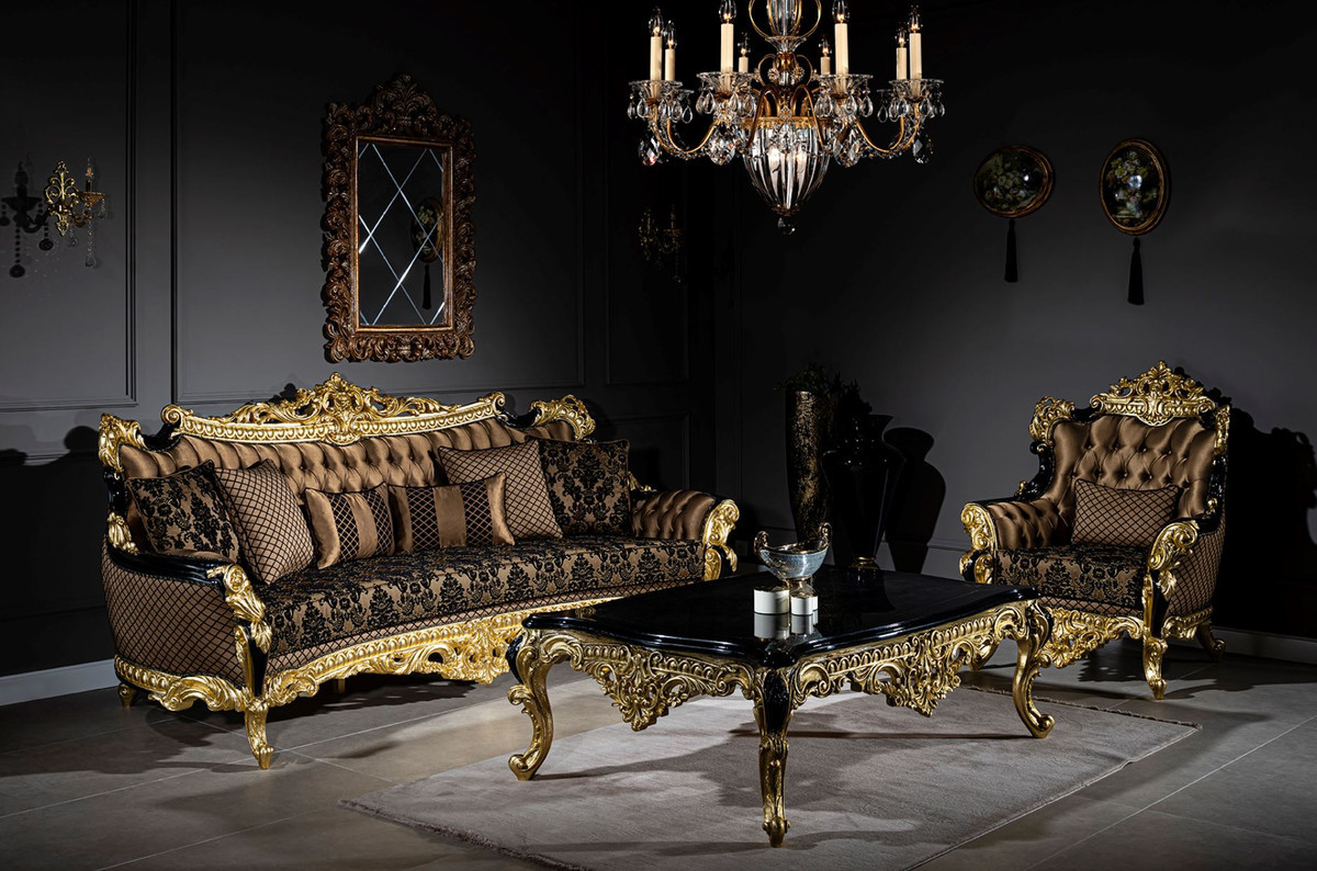 Casa Padrino Luxus Barock Wohnzimmer Set Braun / Schwarz / Gold pertaining to Wohnzimmer Schwarz Gold