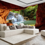 Wasserfall Wald Natur Vlies Ecke Foto Tapete 3D Wandtapeten Xxxl Wohnzimmer throughout 3D Wandtapete Wohnzimmer